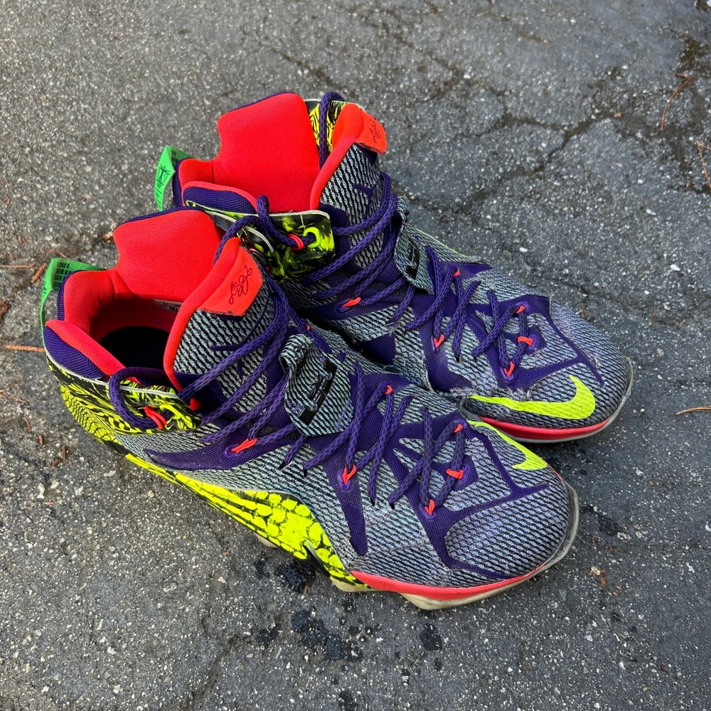 Nike LeBron 12 iD Custom Purple Lime Green 799181-993 Mens 13 Basketball Shoes